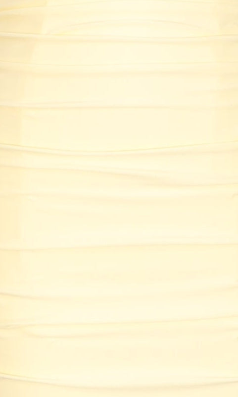 Yellow dress fabric swatch with ruching.