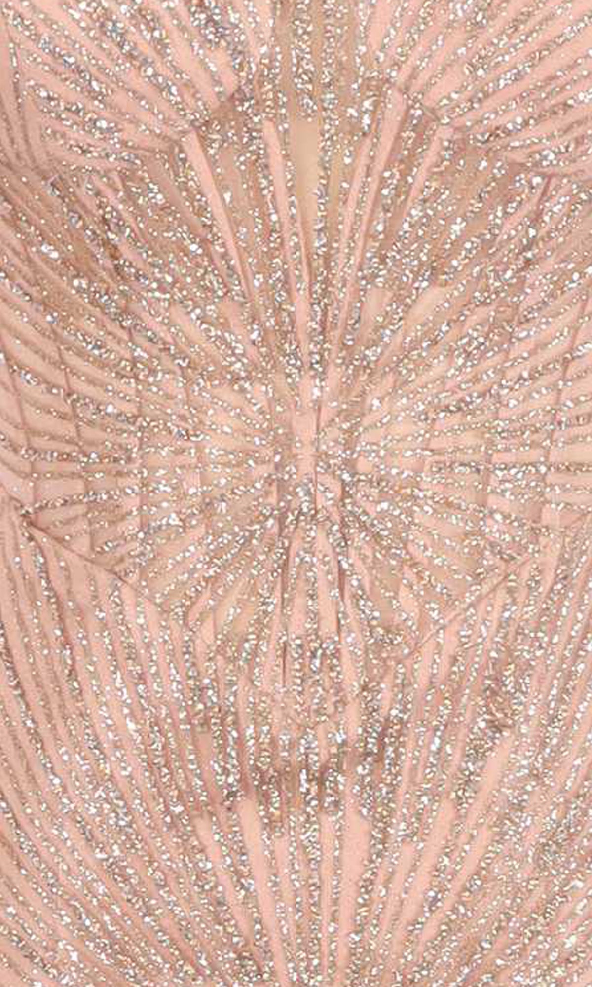 Close-up of a rose gold dress fabric with a starburst pattern.