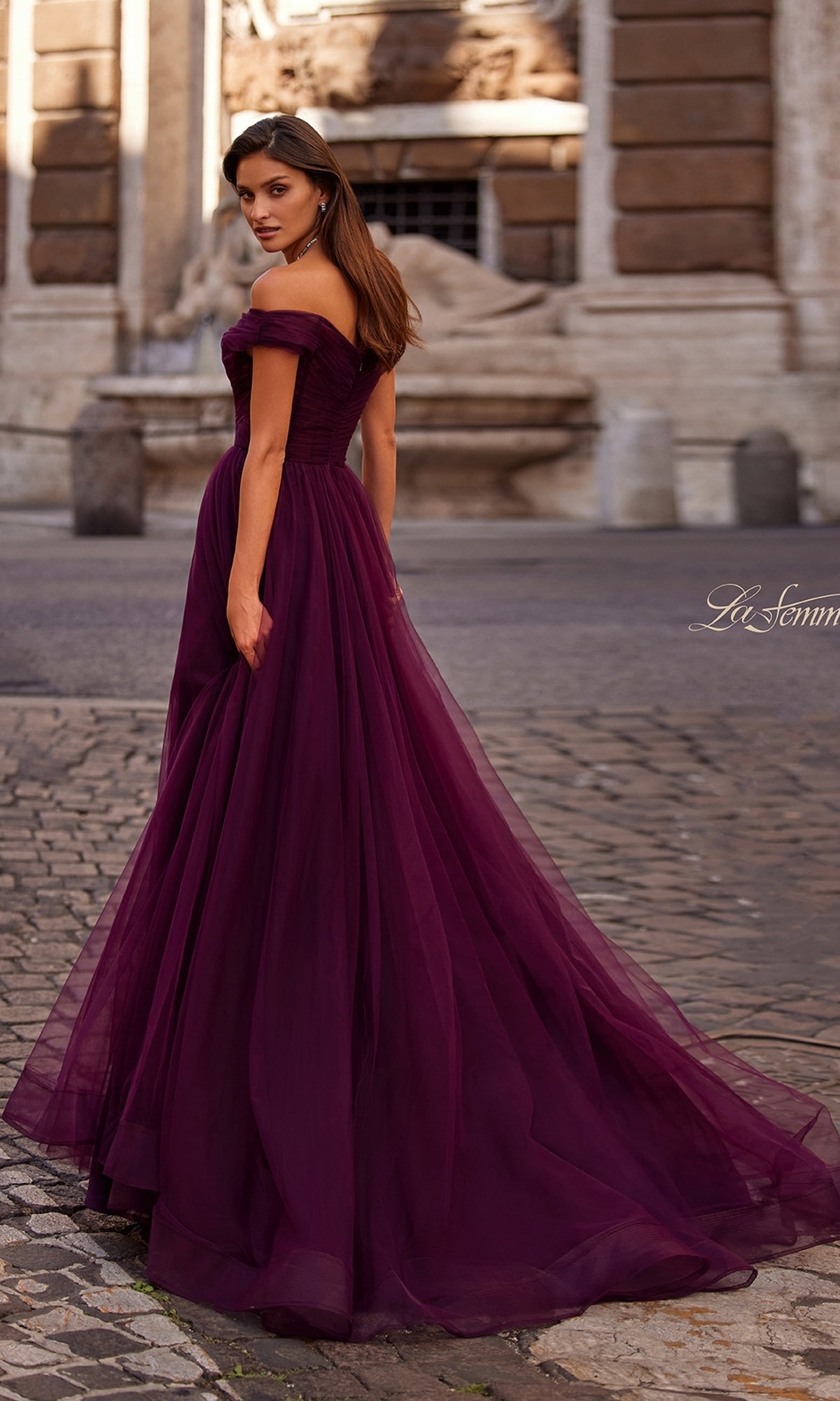 La Femme Off-Shoulder Long Prom Ball Gown 30498
