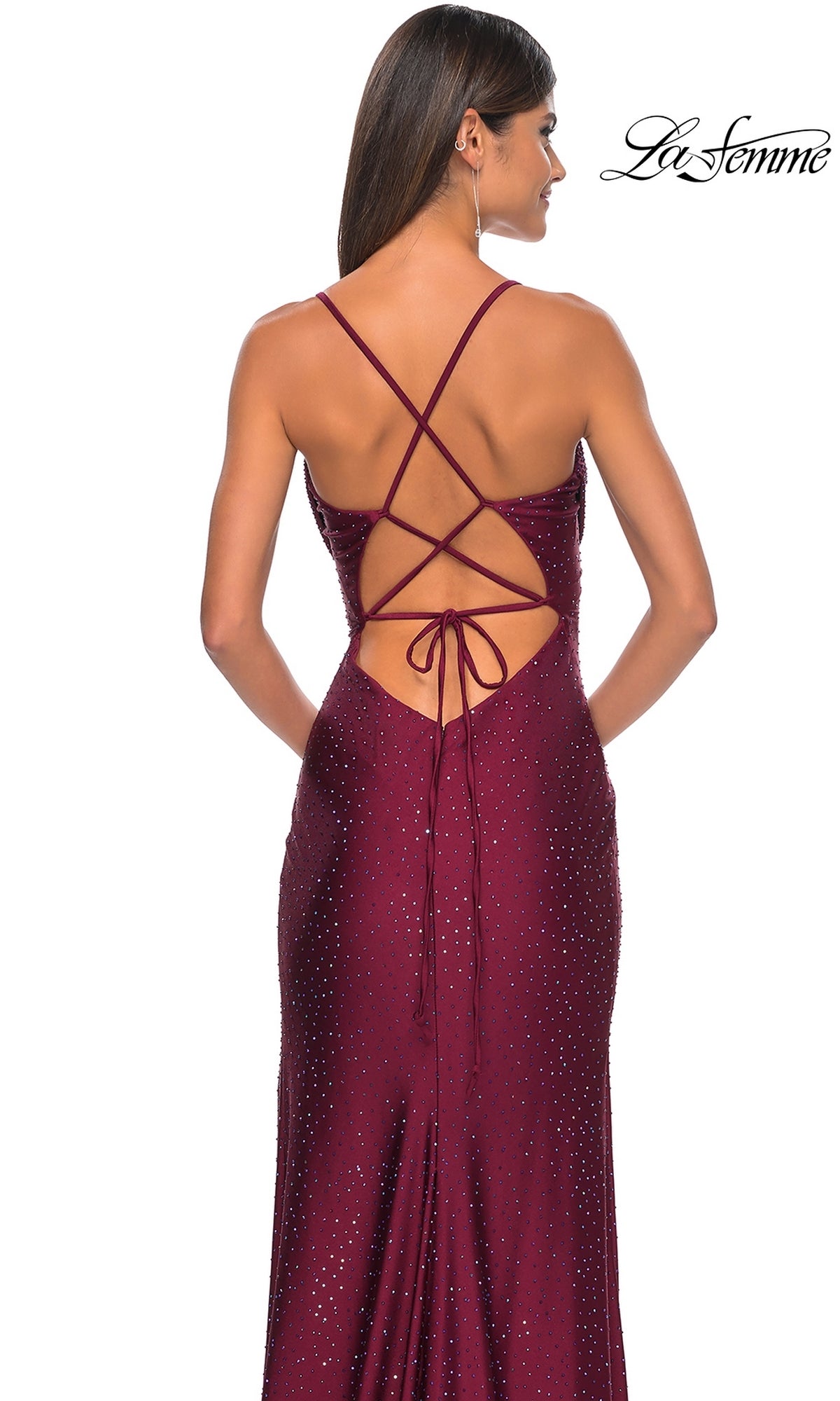 La Femme Shimmer Jersey Cowl-Neck Prom Dress 31221