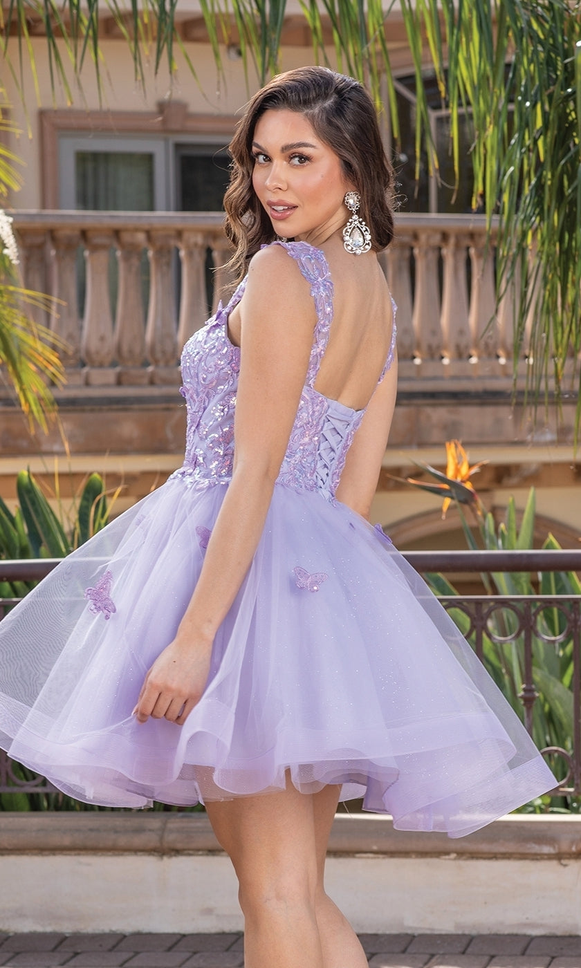Embroidered-Lace Short Babydoll Hoco Dress 3338