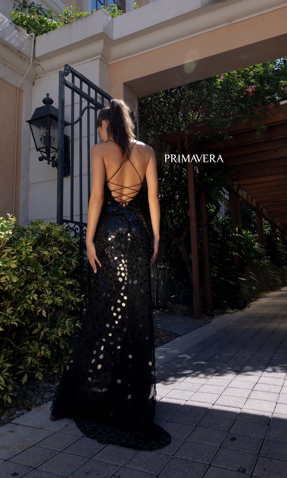 Primavera Broken-Glass Long Formal Dress 4151