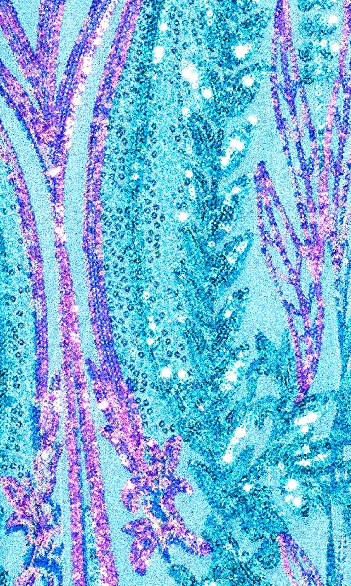 Close-up of the Long Sequin-Print Prom Dress: Blondie Nites 4610BN, featuring an abstract turquoise and purple sequin pattern on light blue—ideal for creating a stunning evening gown or elegant one-shoulder prom dress.