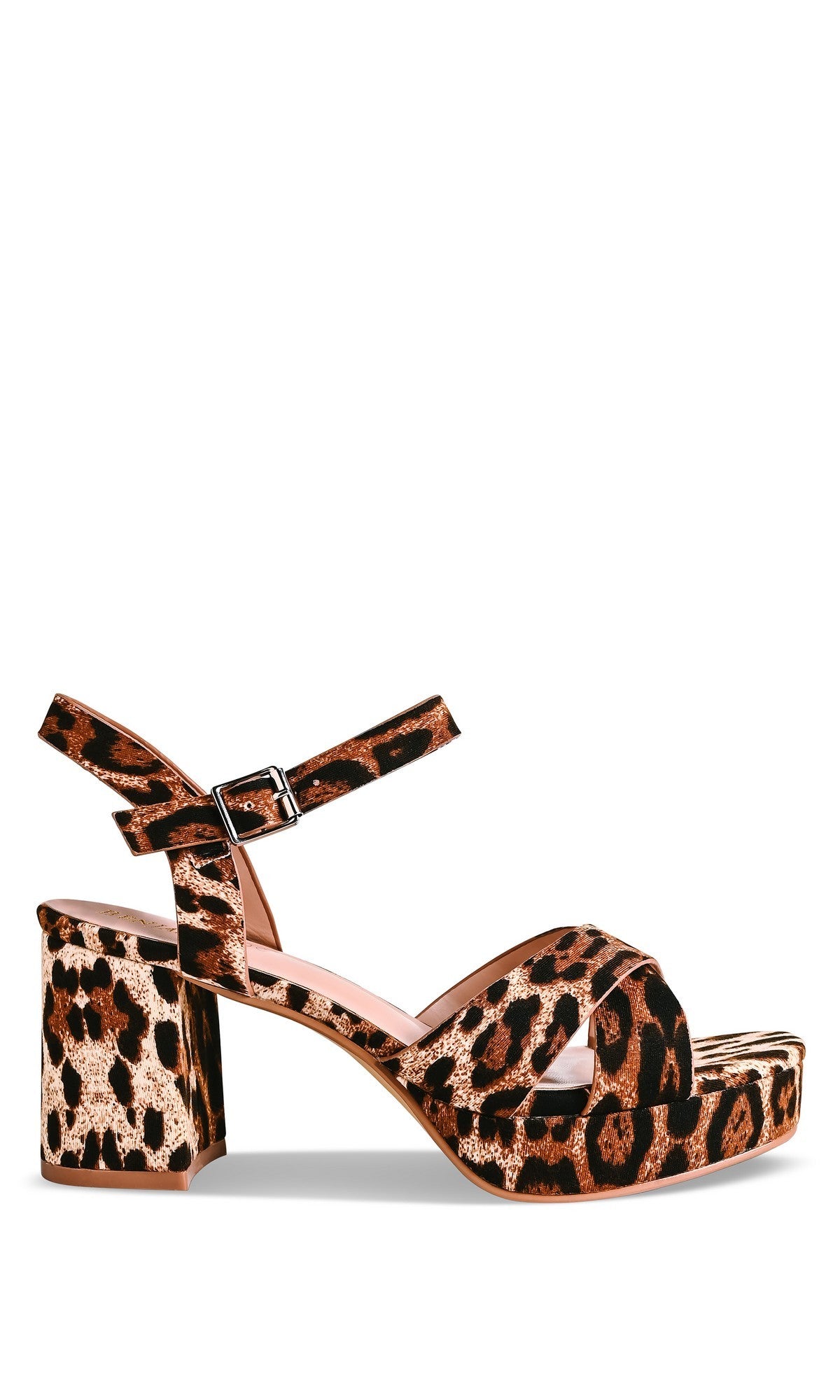 The Toby Leopard Prom Shoes (Touch Ups 4767) feature a bold leopard print, block heel, open toe, and ankle strap with buckle—perfect for a trendy prom look.