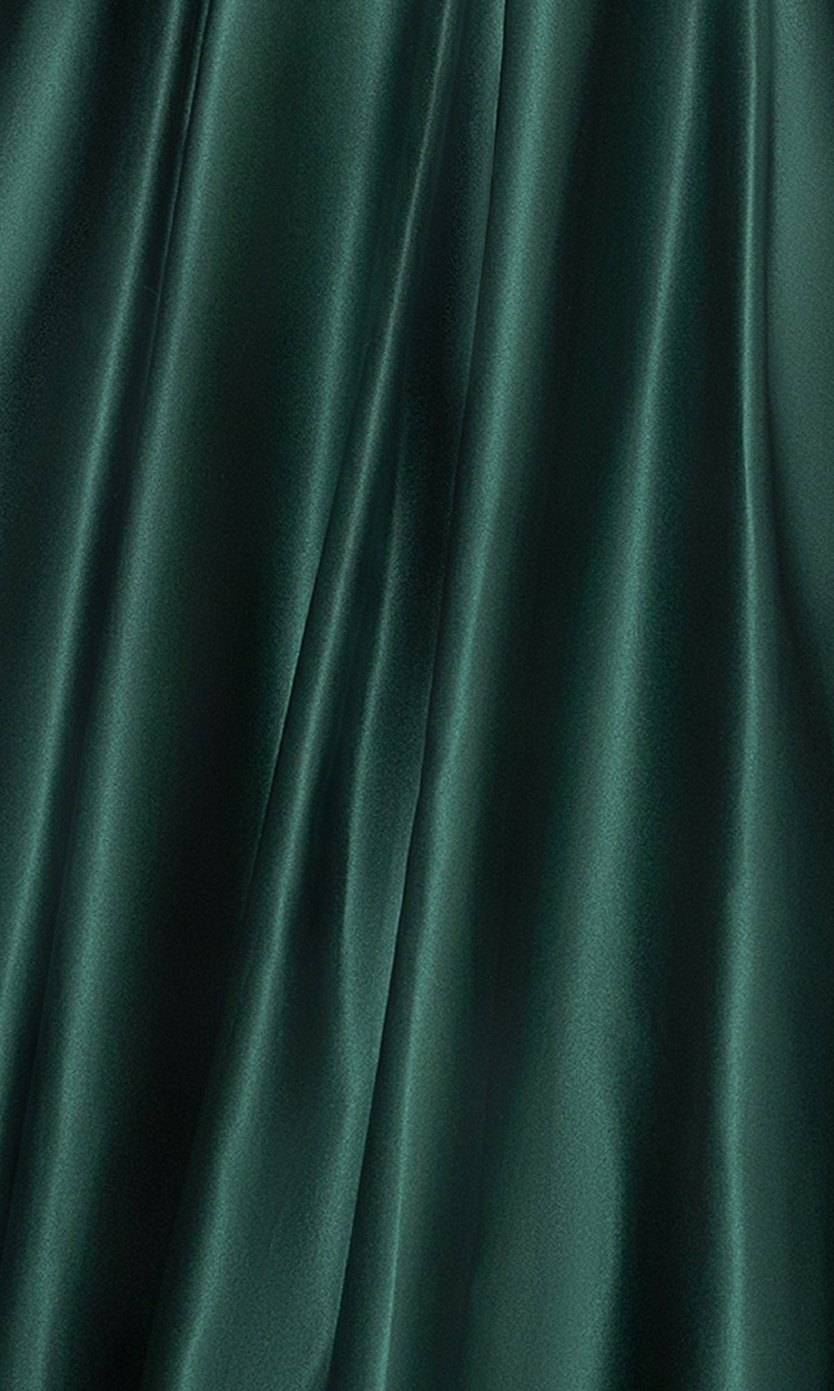 Close-up of dark green satin fabric with a smooth, shiny texture and gentle folds, perfect for the elegant Long Prom Dress: Blondie Nites 5207BN, an A-line satin design under $200.