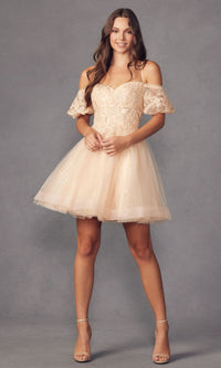 Puff-Sleeve Short A-Line Shimmer Prom Dress 886