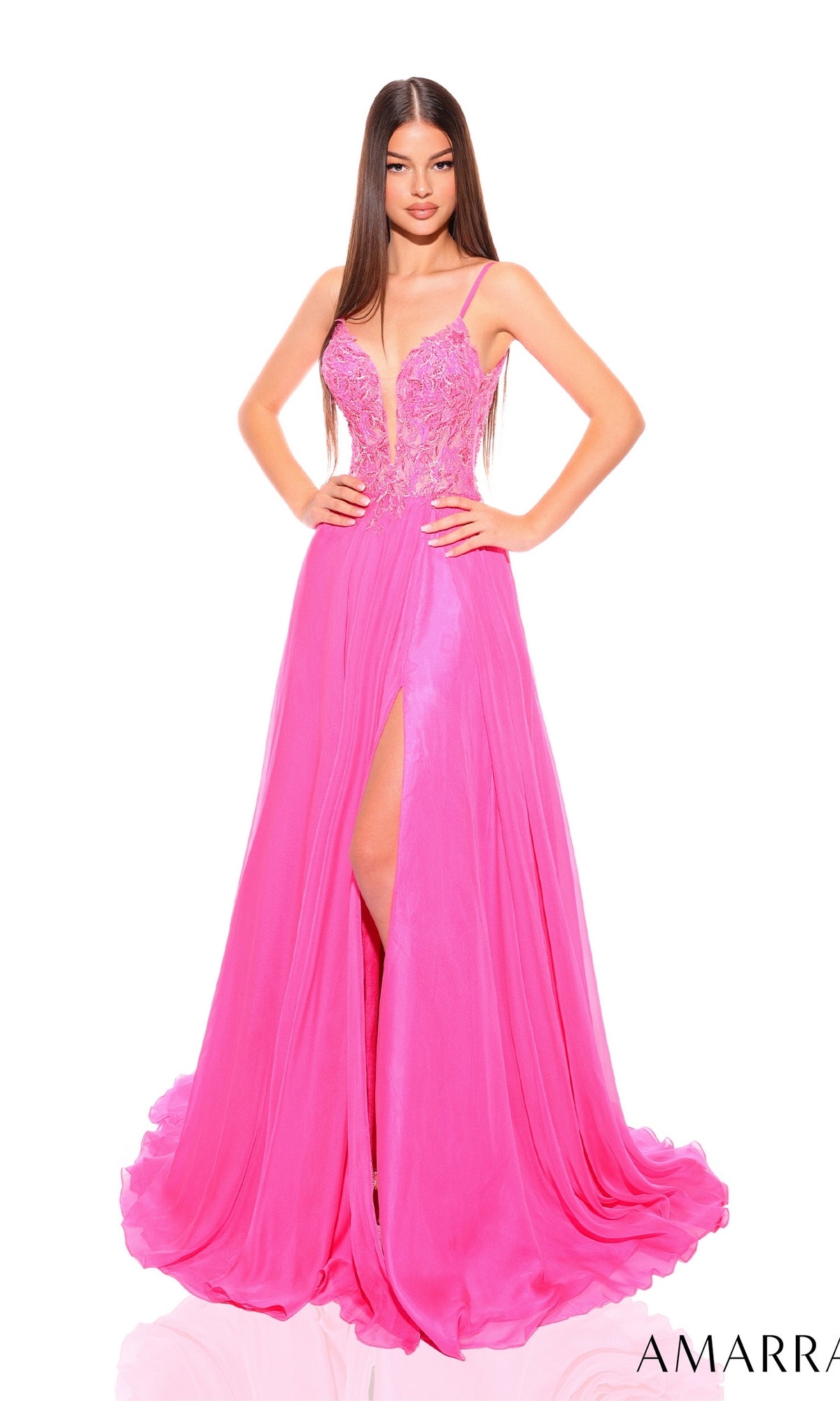 Amarra Sheer-Waist Long Chiffon Prom Dress 88834