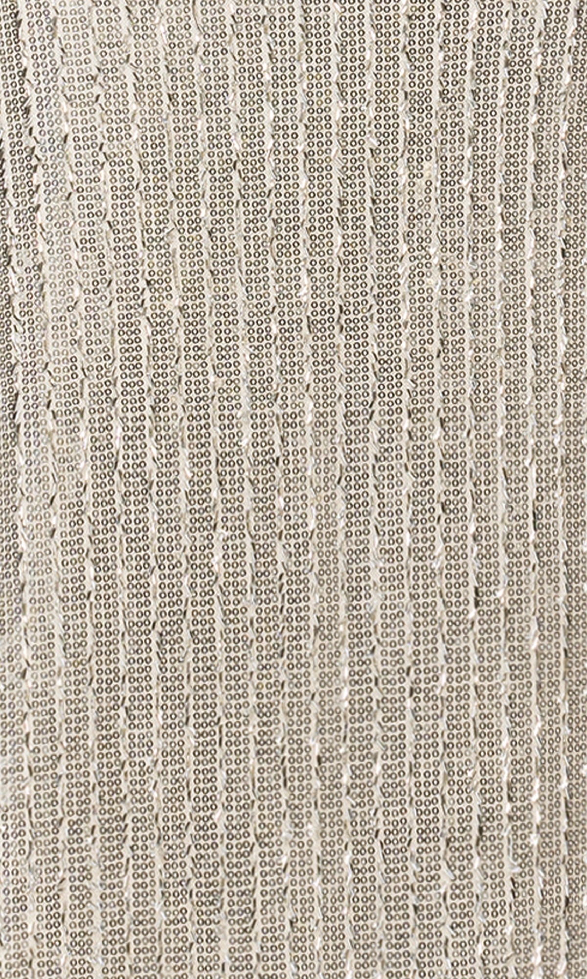 Close-up of the Betsy and Adam A27009 Long Formal Dress's beige fabric, featuring vertical rows of small, sequin-like embellishments that create a shimmery, textured pattern.
