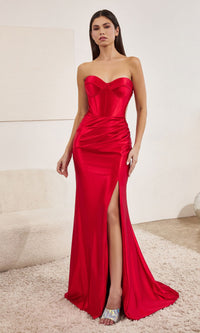Sheer-Side Strapless Long Prom Dress CD273