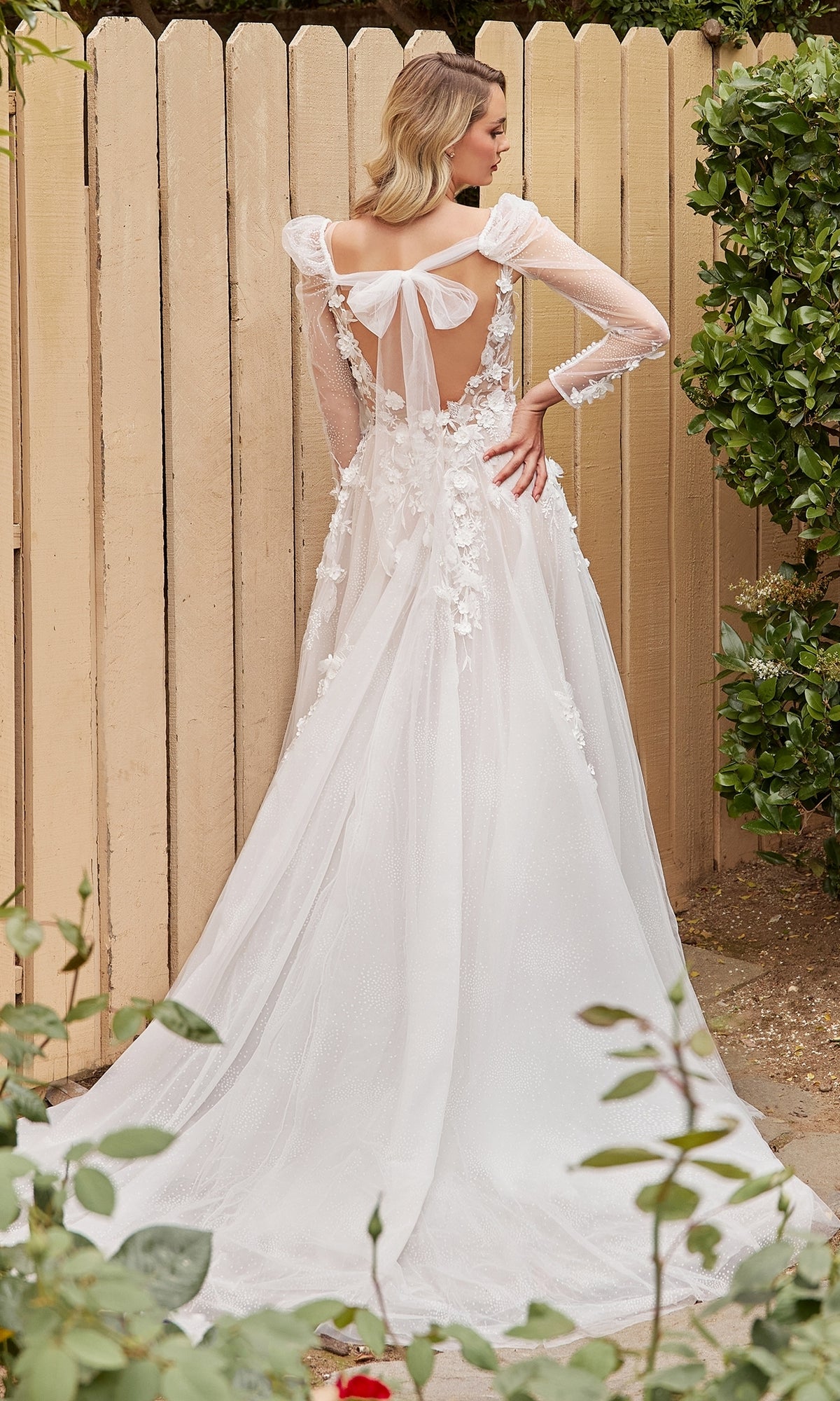 Long Sleeve Long White Wedding Dress CDS436W