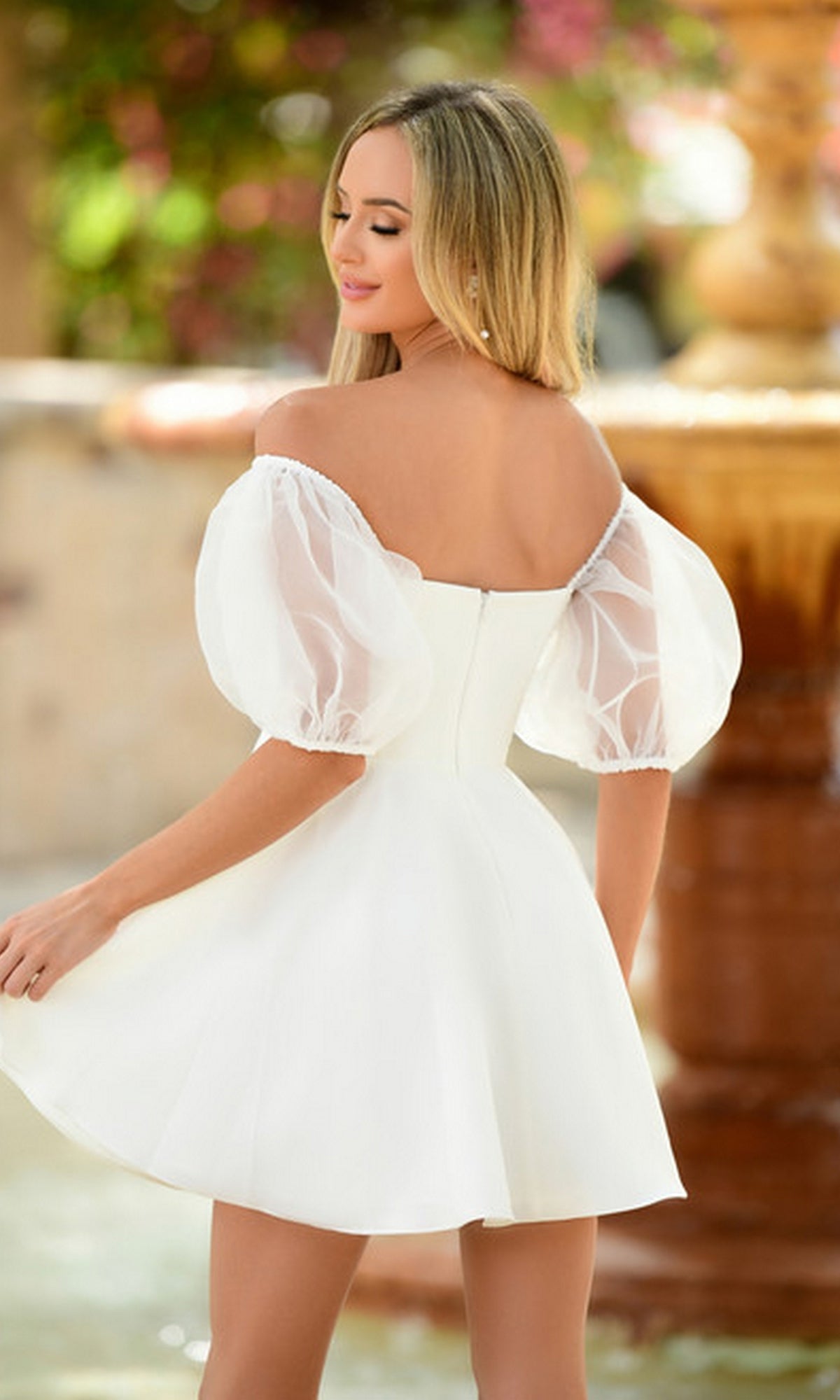 Chloe Short White Puff-Sleeve Party Dress