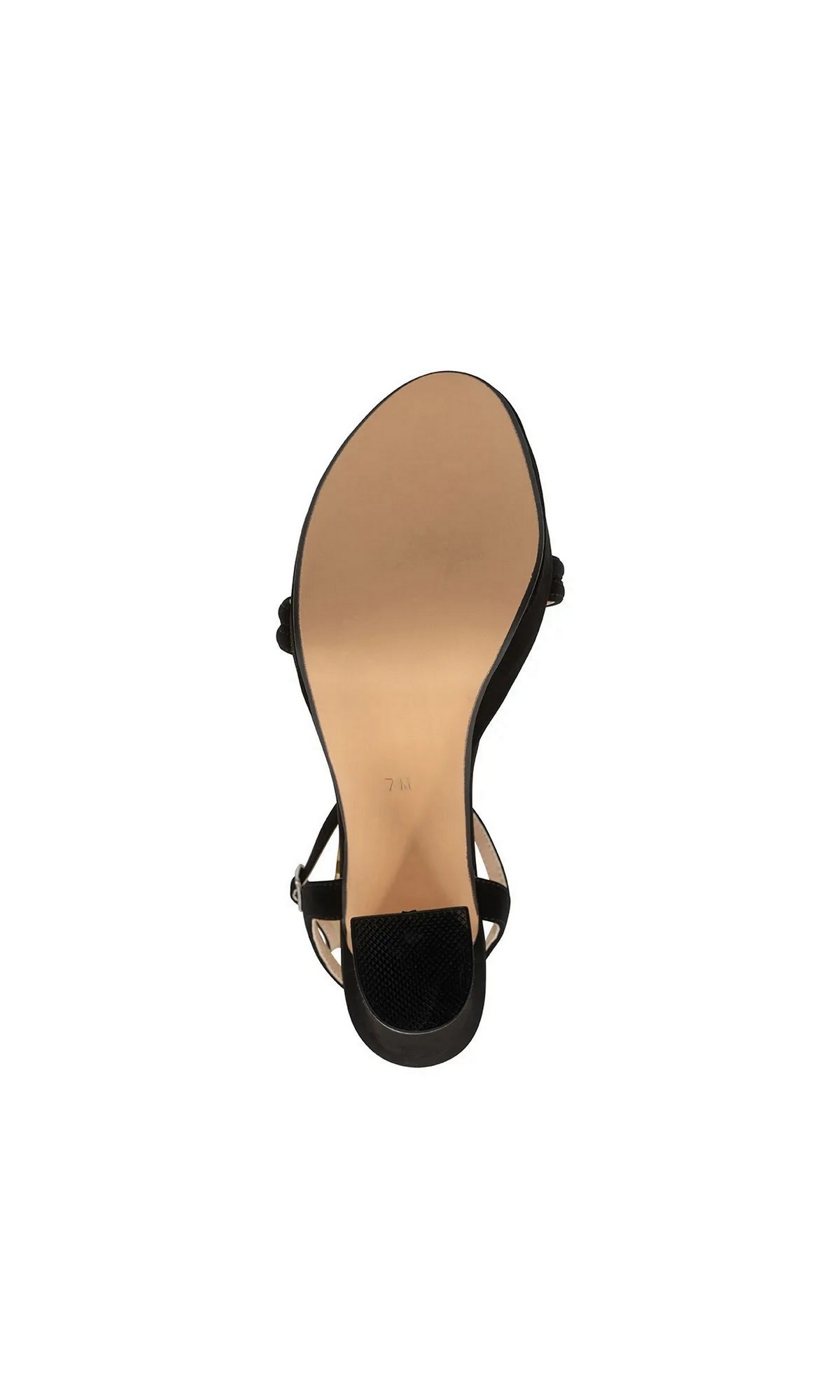 Bottom view of a black Natalia Black Platform Prom Shoes: Touch Ups 4706 block heel platform sandal with an ankle strap.