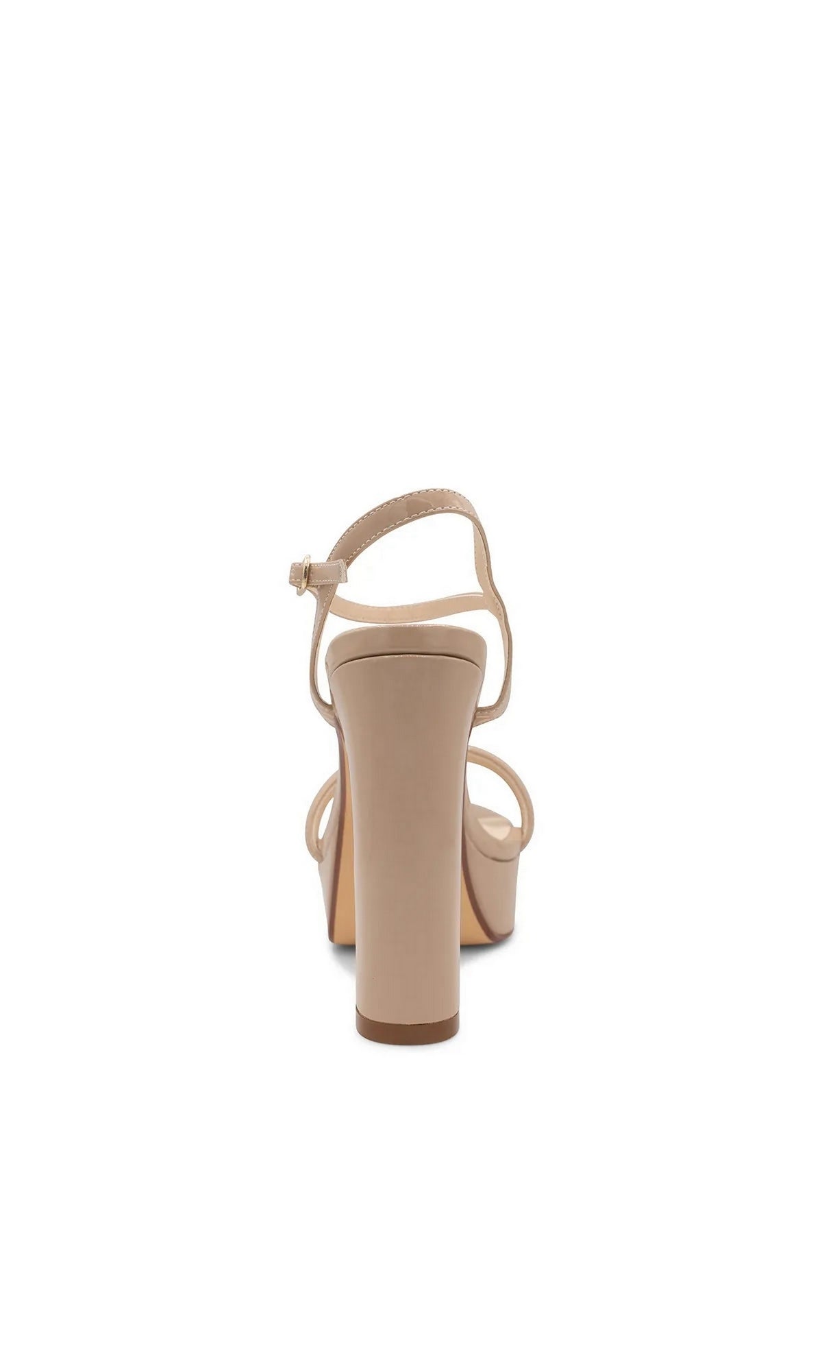 Natalia Nude Platform Prom Shoes: Touch Ups 4705, which are nude patent block heel platform sandals with an ankle strap.
