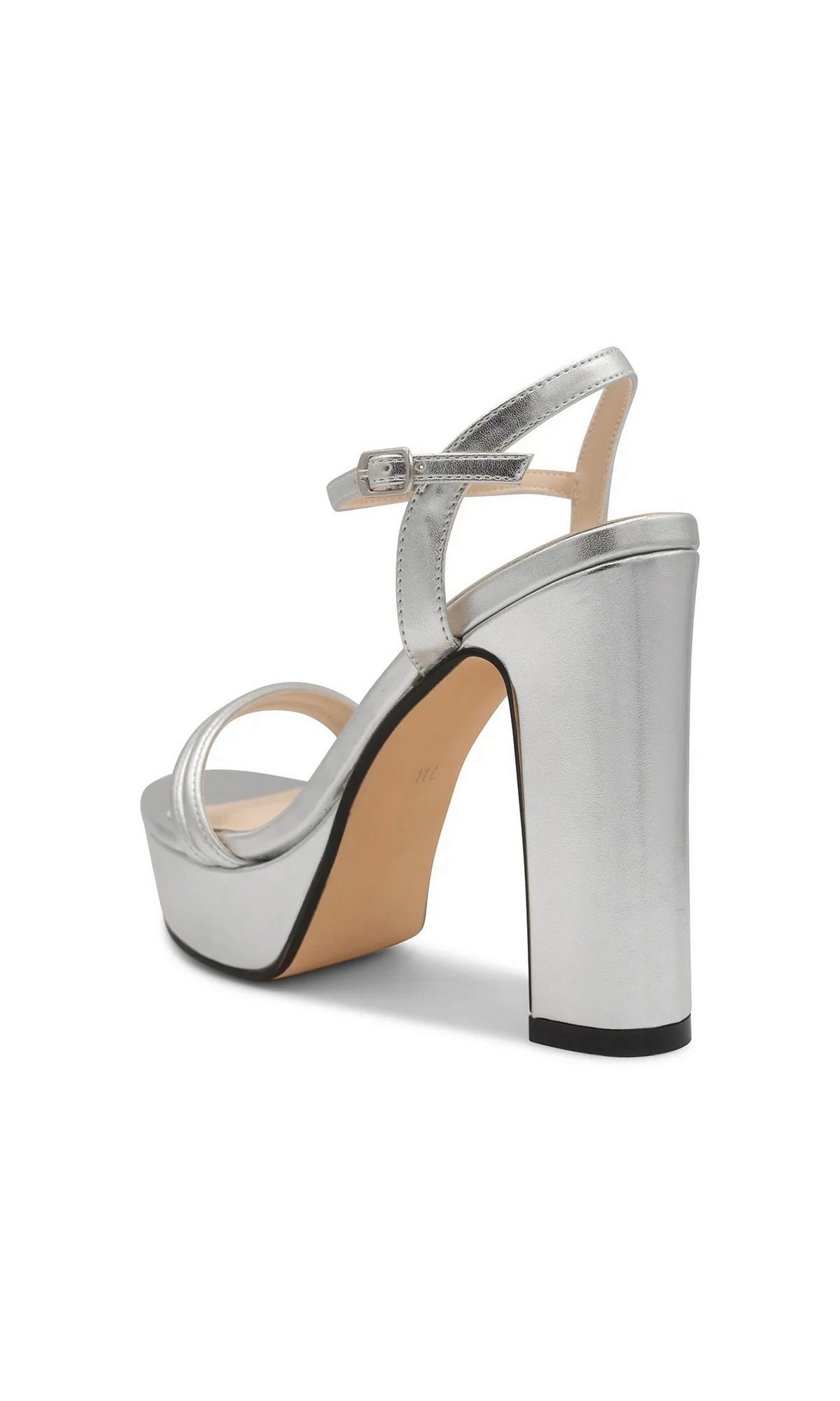 Natalia Silver Platform Prom Shoes: Touch Ups 4707, featuring a silver metallic finish, a high block heel, and an adjustable ankle strap.