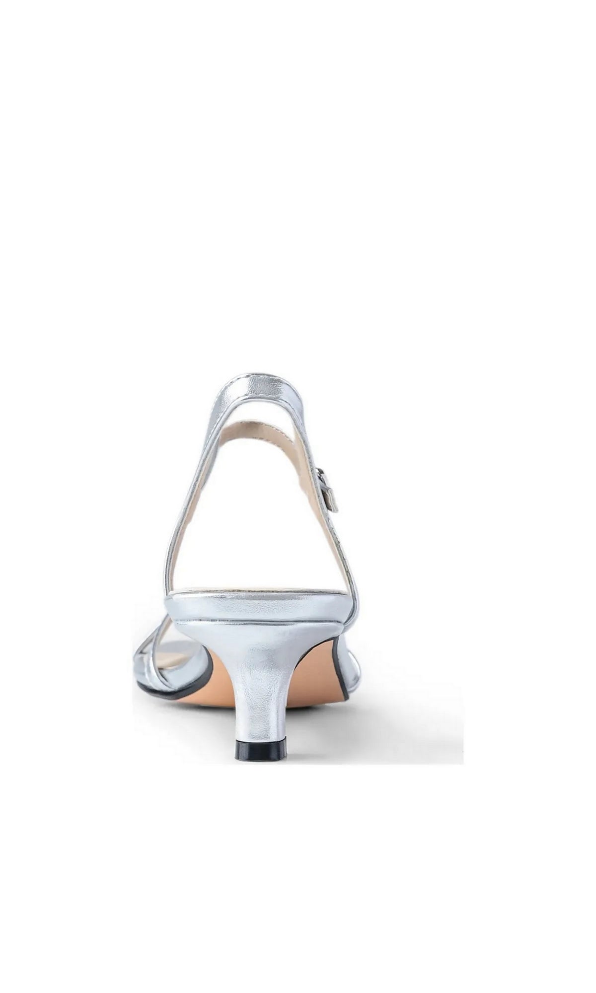 Ocean Silver Prom Shoes: Touch Ups 4788 silver strappy kitten heel sandals with a low slingback design.