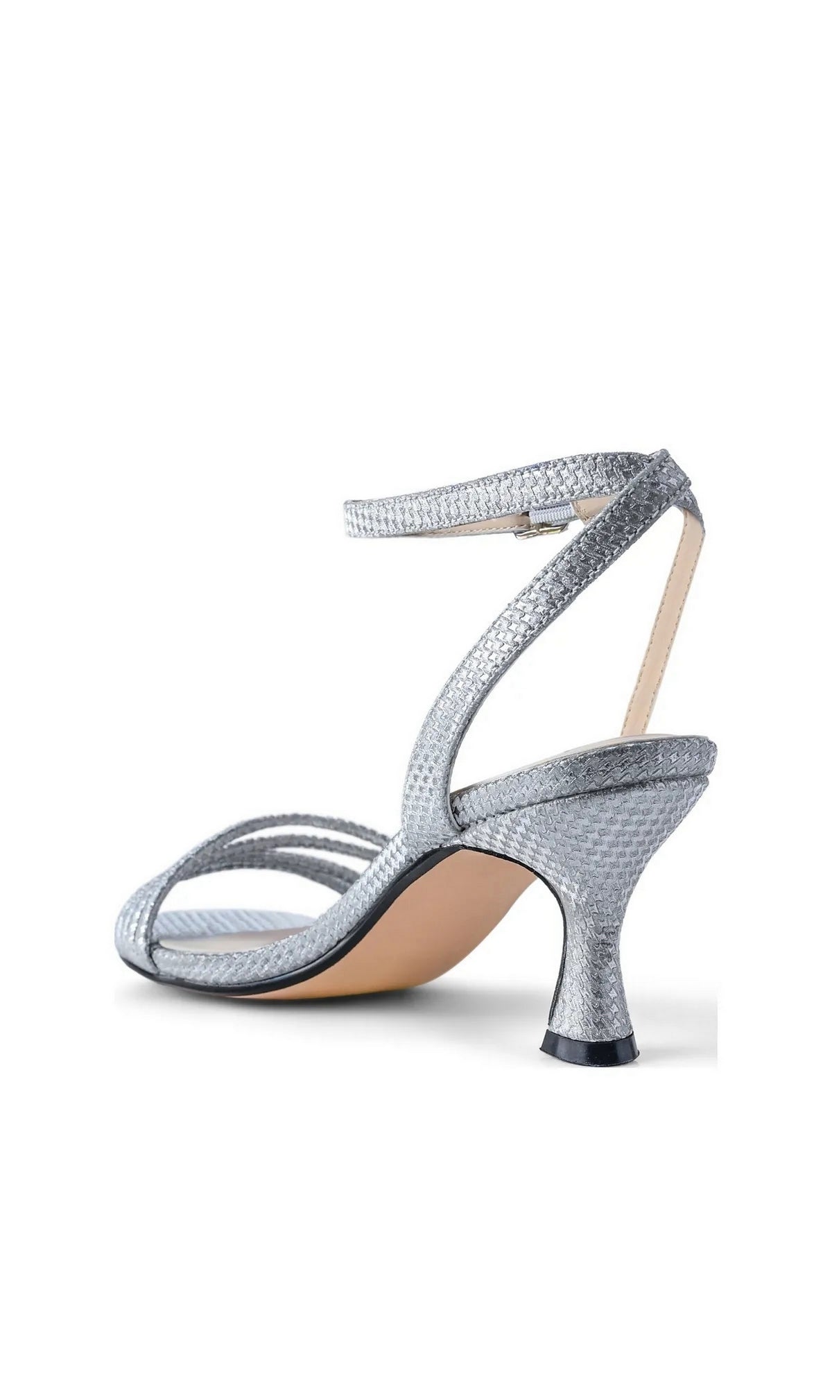 Olive Silver Prom Shoes: Touch Ups 4790 silver metallic strappy kitten heel sandal with an ankle strap.