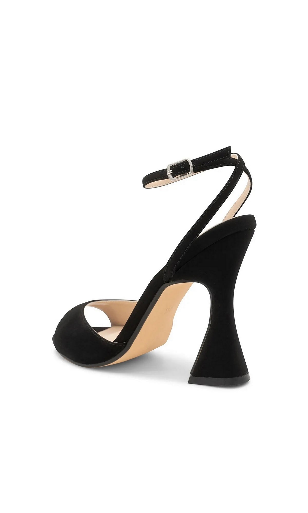 Quinn Black Prom Shoes: Touch Ups 4701 are black open-toe high heel shoes with an ankle strap and a flared heel.
