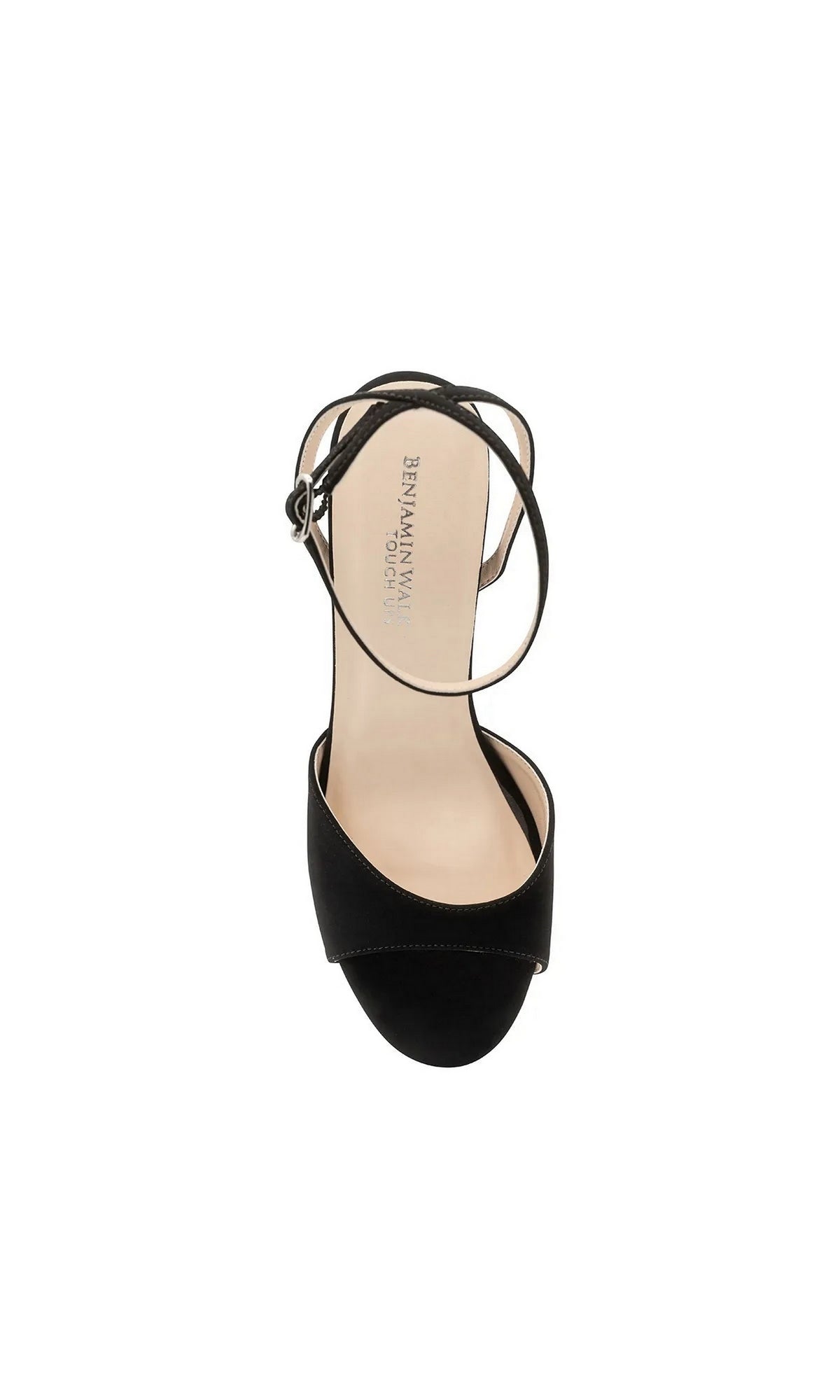 Quinn Black Prom Shoes: Touch Ups 4701, shown from above as black high-heeled shoes with an ankle strap and an open toe.