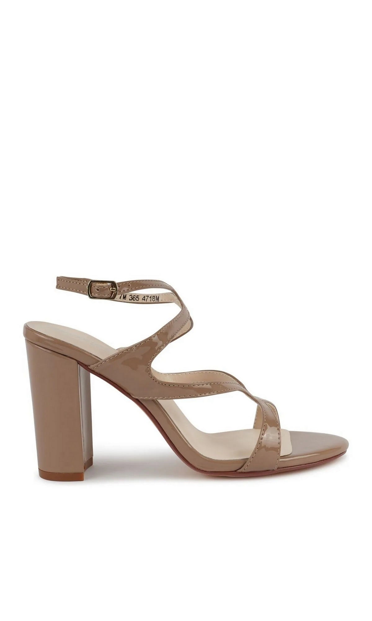 Shiloh Tan Block Heel Prom Shoes: Touch Ups 4718 tan strappy block heel sandals with an ankle strap and buckle closure.
