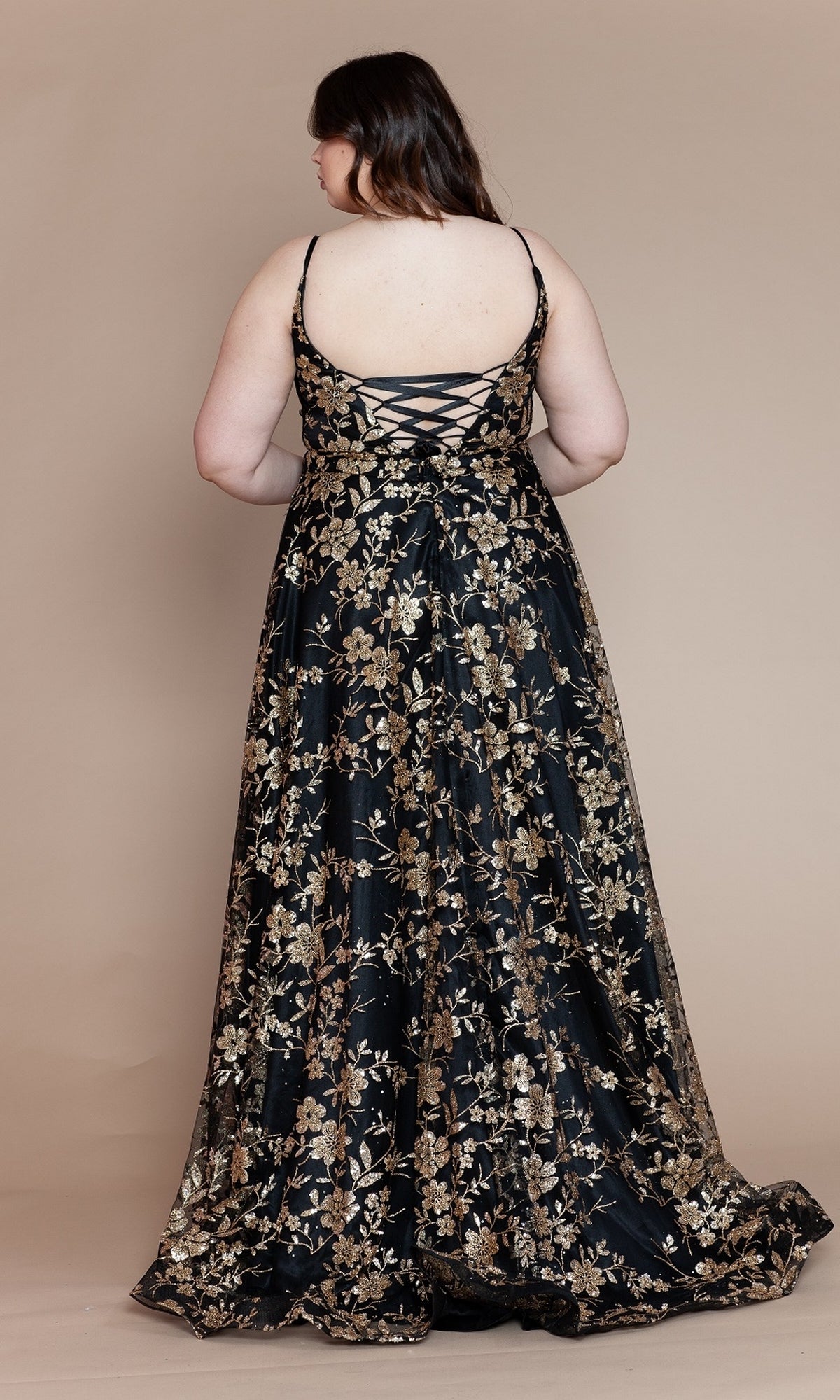 Plus-Size Long Glitter Prom Gown: Poly USA W1134