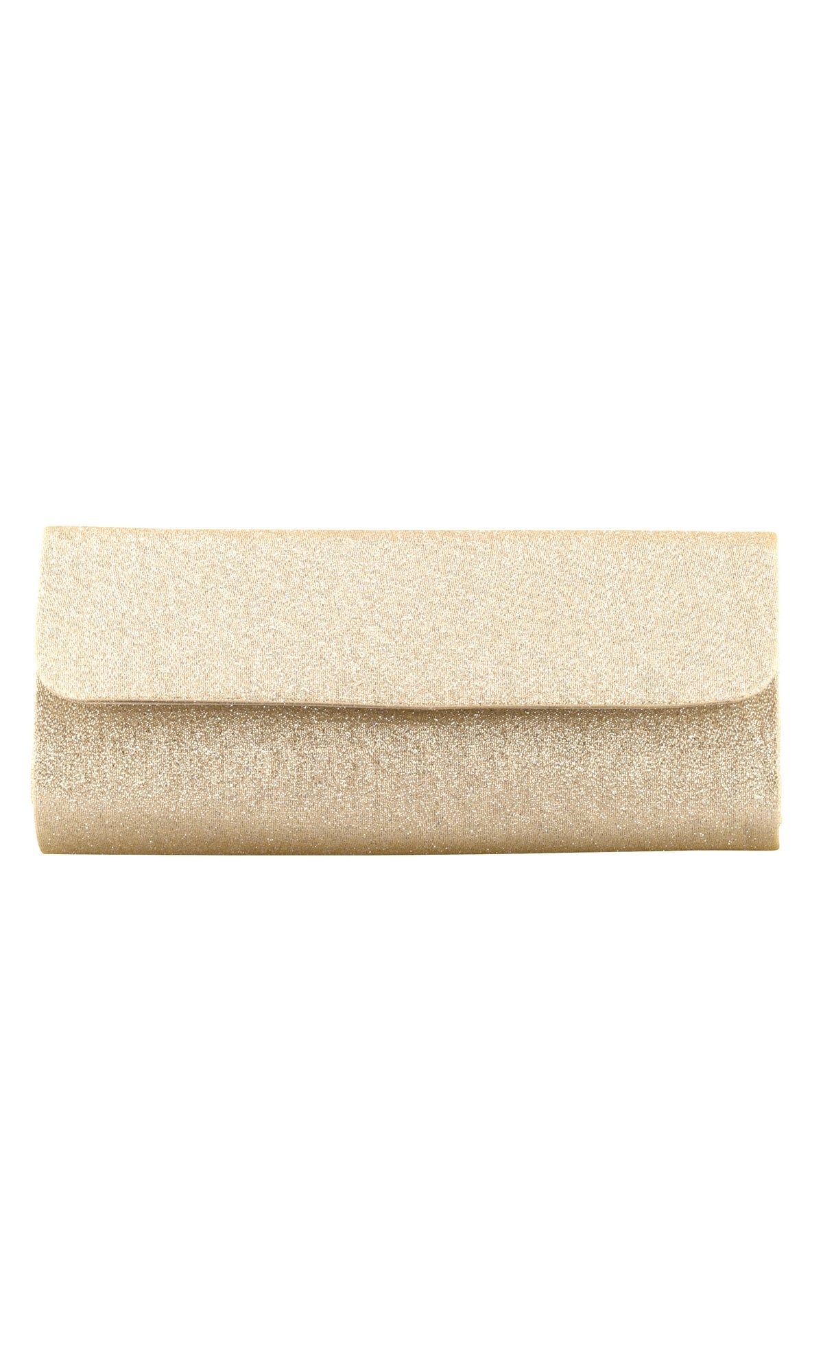 Anita Champagne Prom Clutch: Touch Ups B776, a champagne-colored rectangular glitter clutch with a shimmer finish and a fold-over flap.