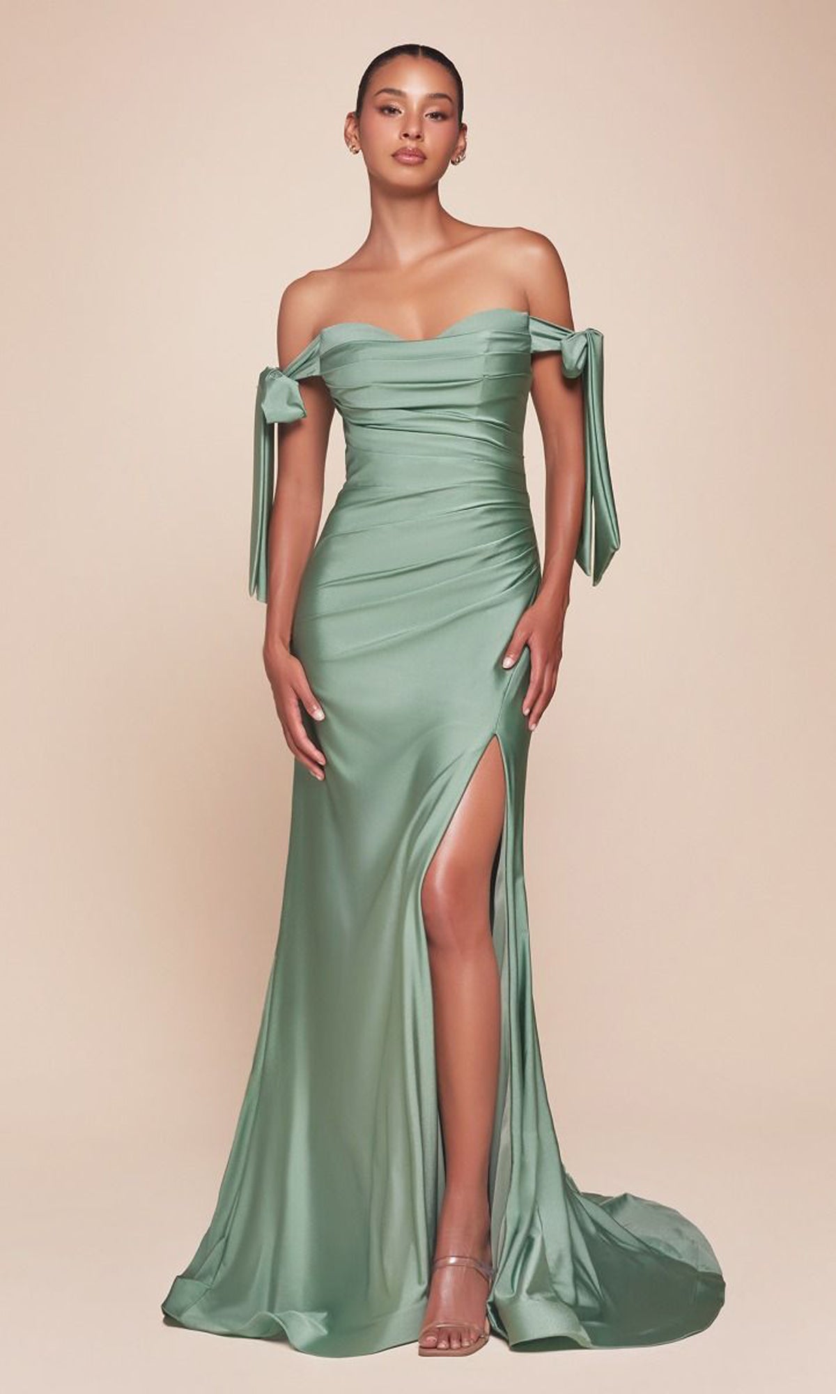 Long Formal Prom Dress with Shoulder Bows CD943