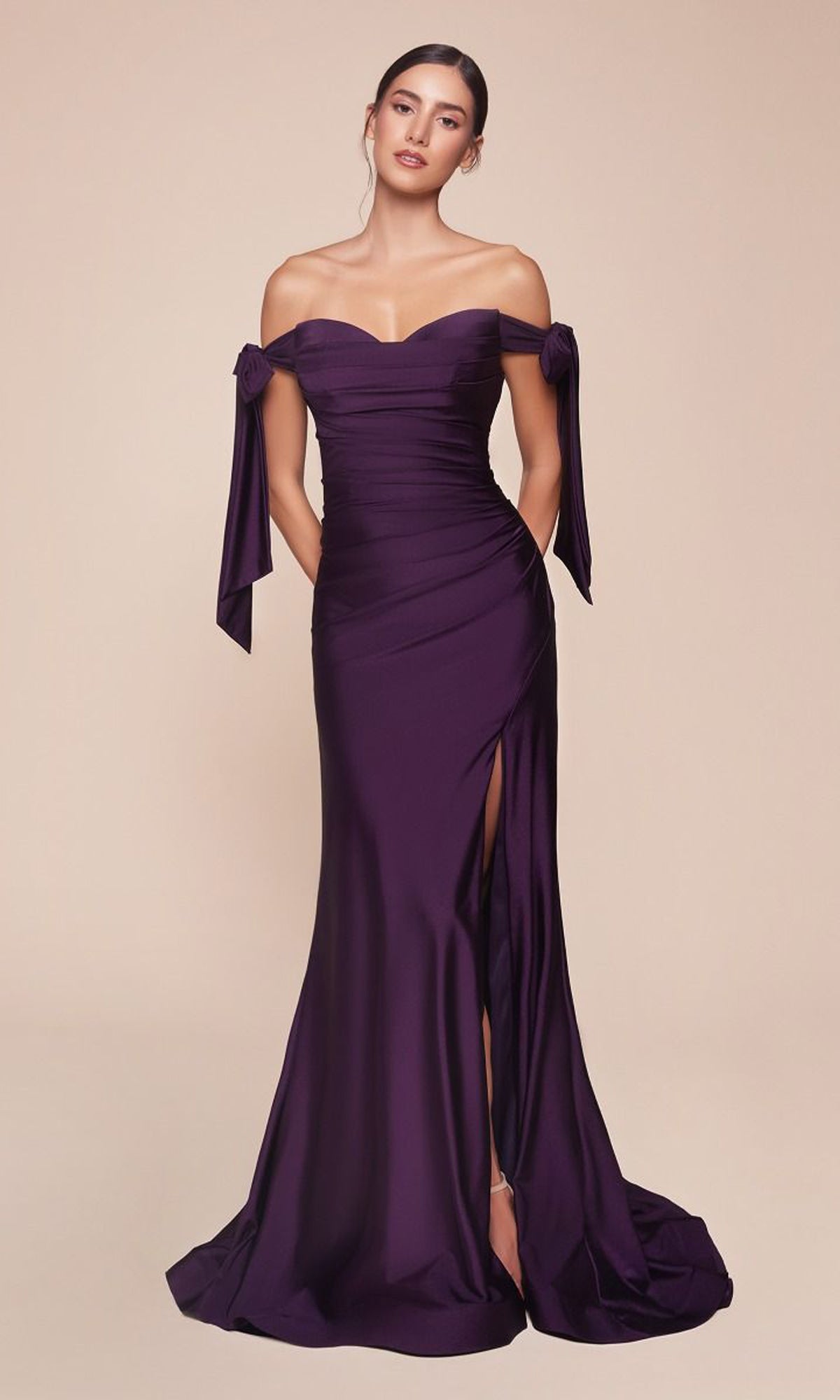 Plus-Size Long Prom Dress with Bows CLCD943C