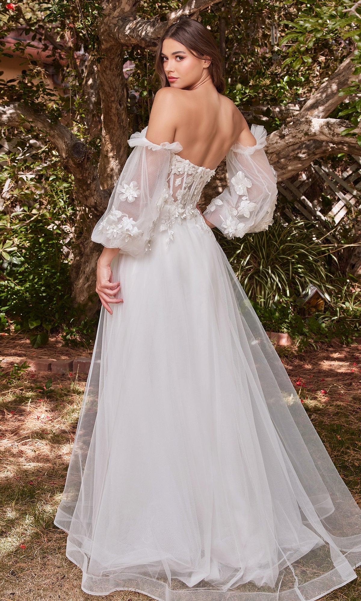 Puff-Sleeve Strapless Long White Bridal Gown CD962W
