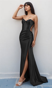 Sheer-Side Strapless Long Prom Dress CD273