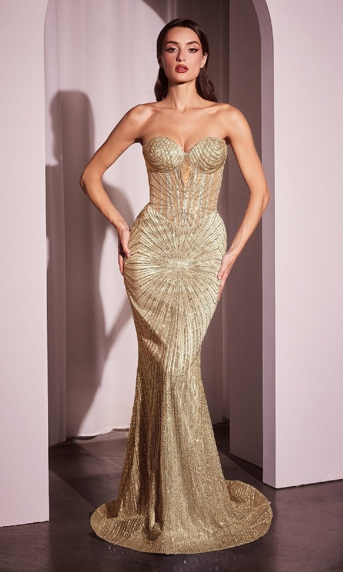 Strapless Long Beaded Prom Dress: Ladivine J871