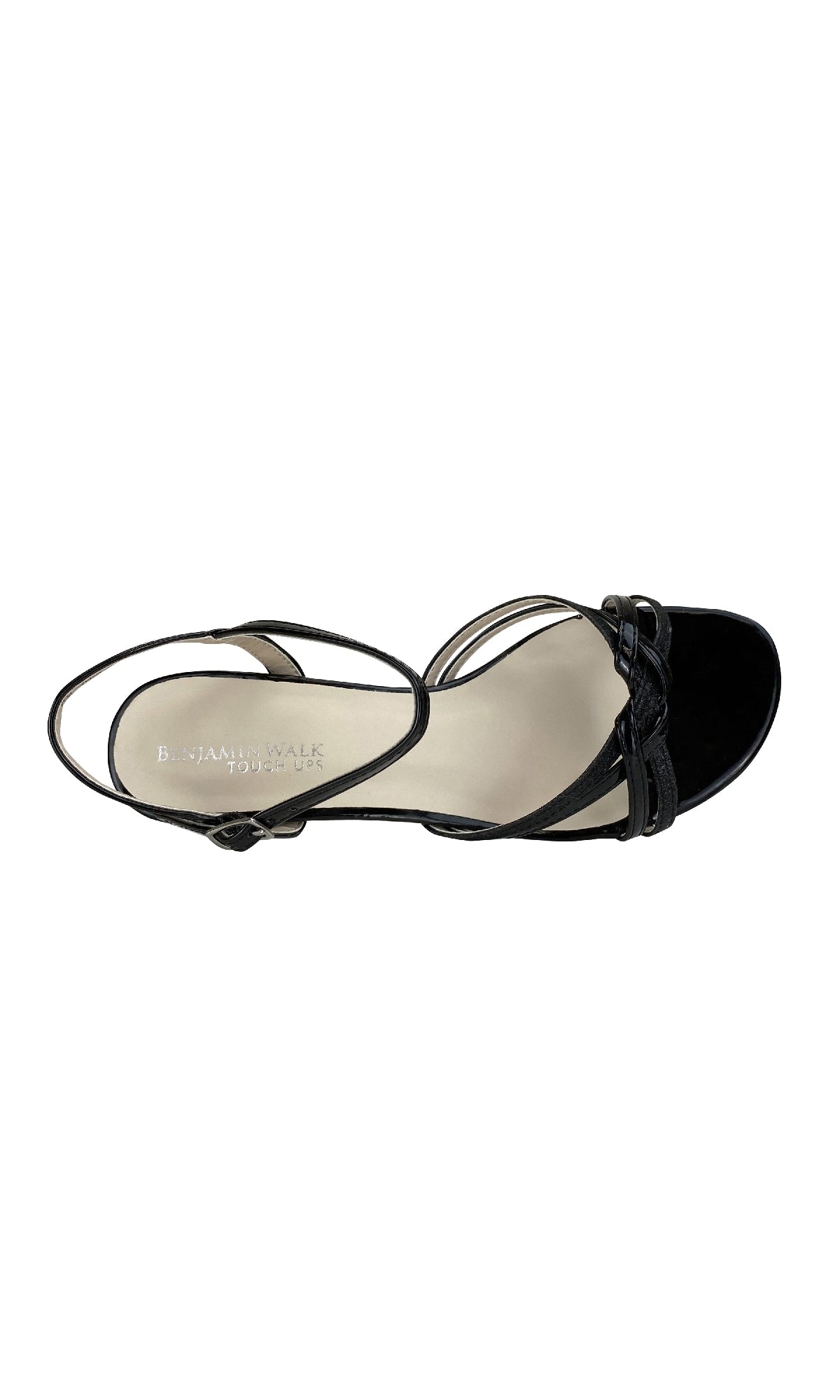 Top-down view of the Melanie Black Glitter Prom Shoe (Touch Ups 305) featuring thin straps, black glitter finish, and a low 1.75-inch heel against a white background.
