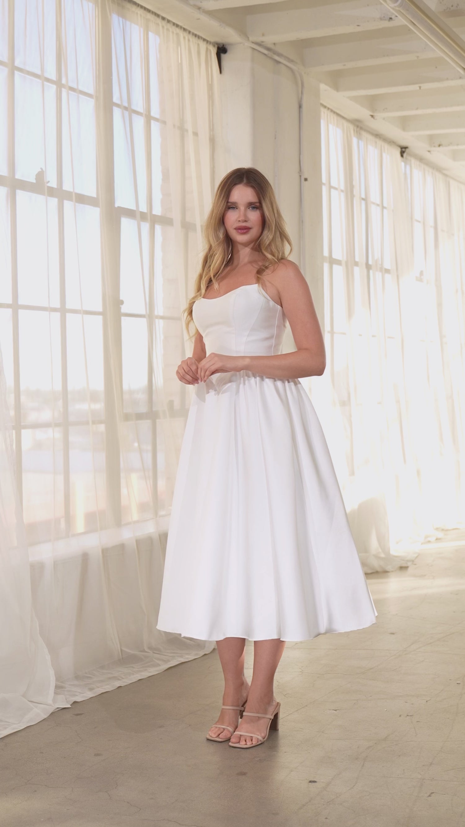 Strapless Midi Off-White Prom Dress: Amoris T822W