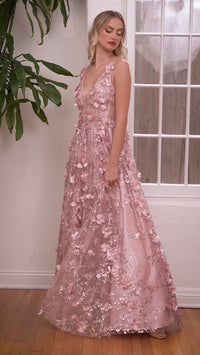 Long Glitter-Floral A-Line Prom Ball Gown J838
