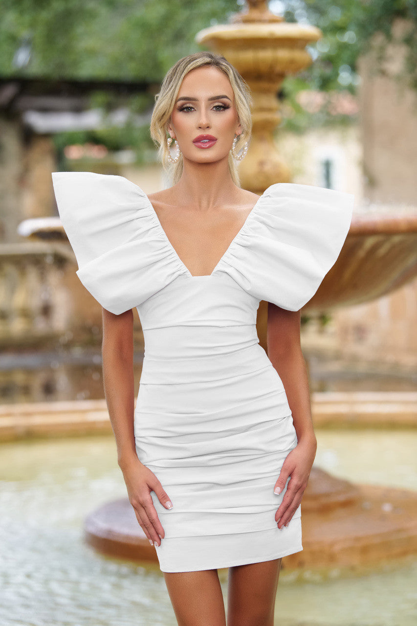 Velvi Ruffle-Shoulder Short Party Dress Tess