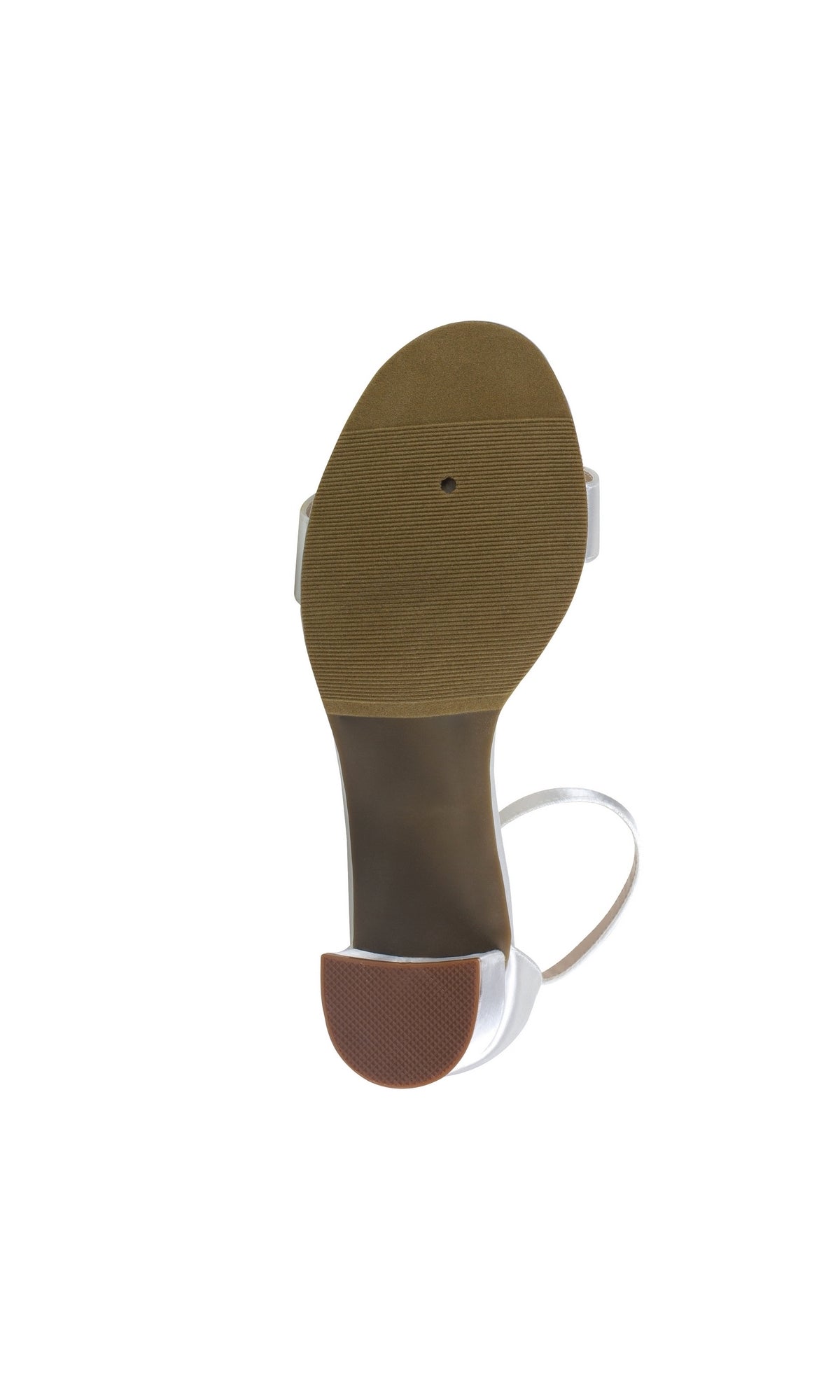 The image shows the bottom view of January White Low Heel Prom Shoes 4599, featuring a brown sole with non-slip pads at the toe and heel—ideal for those seeking stylish 2-inch heel prom shoes.