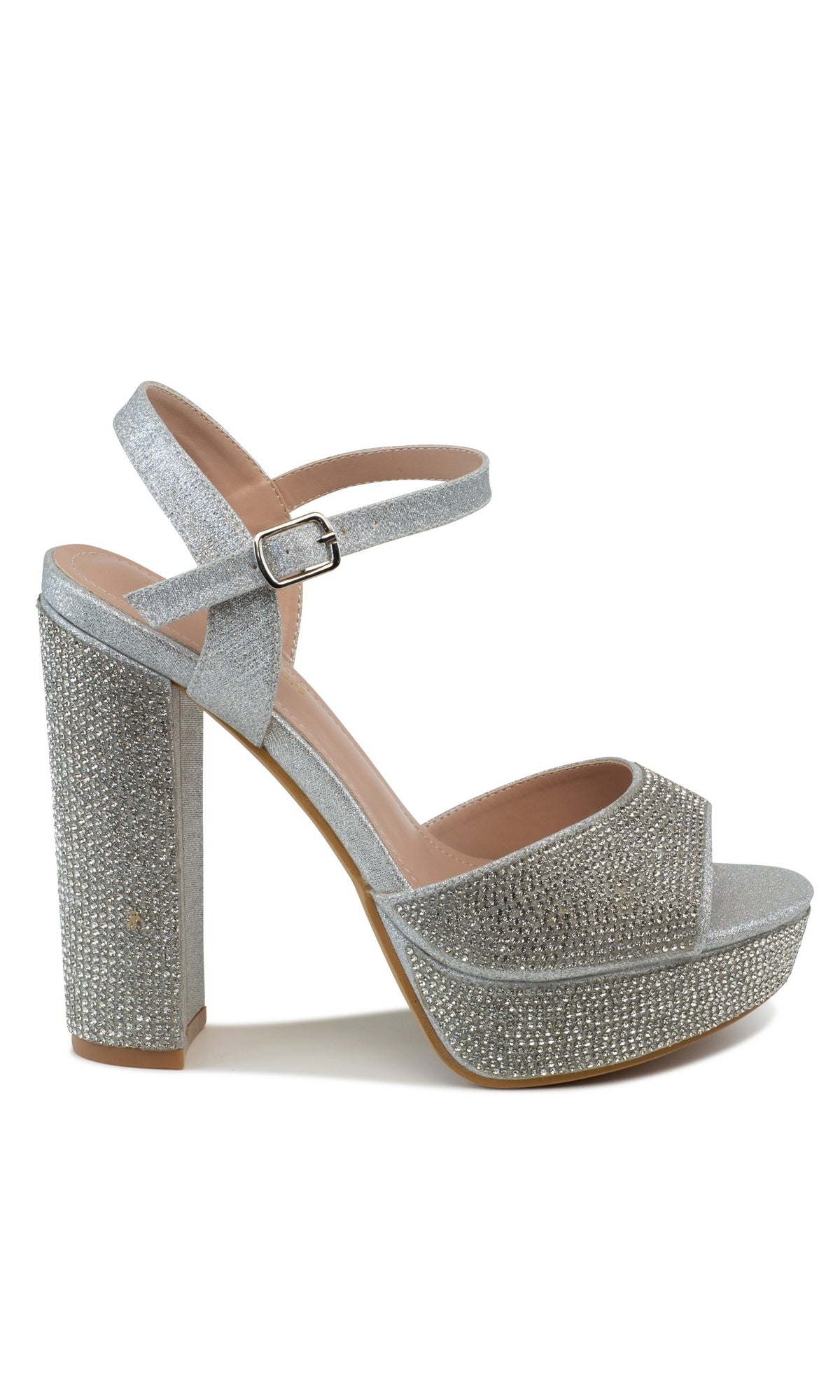 The Lynx 4 inch Silver High Heel Prom Shoes 4605 are sparkling platform sandals with an ankle strap, buckle, and rhinestone detailing. Their open toe design adds elegance, making them perfect for any special occasion.
