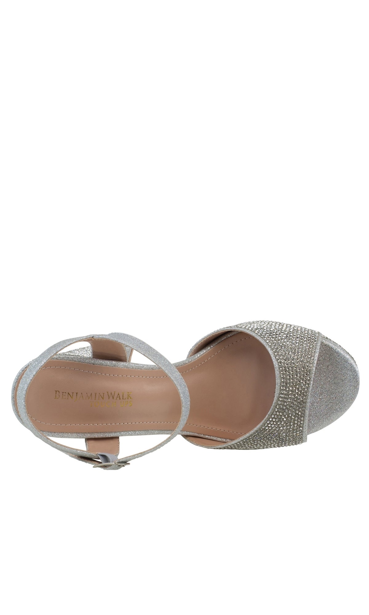 Top view of a single Lynx 4 inch Silver High Heel Prom Shoe, style 4605, featuring an open toe, ankle strap, decorative rhinestones, and