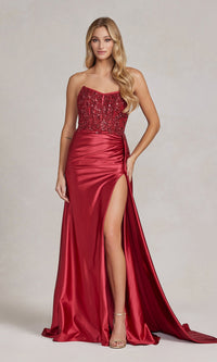 Strapless Long Formal Dress with Side Train