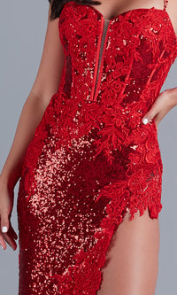 PromGirl Sparkly Bright Red Sequin Long Prom Dress