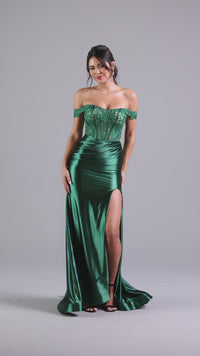 Off-the-Shoulder Long Emerald Green Prom Dress