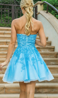 Dancing Queen-Embroidered Short Strapless Semi-Formal Prom Dress