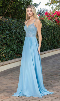 Dancing Queen-Long A-Line Beaded-Bodice Lace-Up Prom Dress