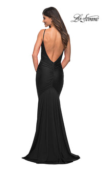 La Femme-Cowl V-Neck Tight Long Red Prom Dress by La Femme