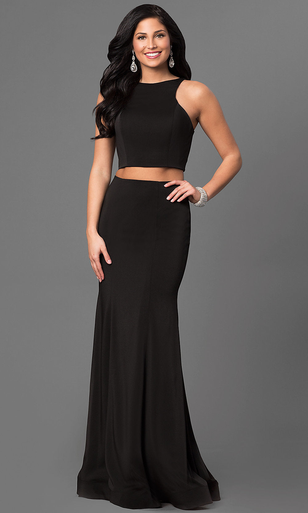 La Femme-Two Piece La Femme Prom Dress with an Open Back