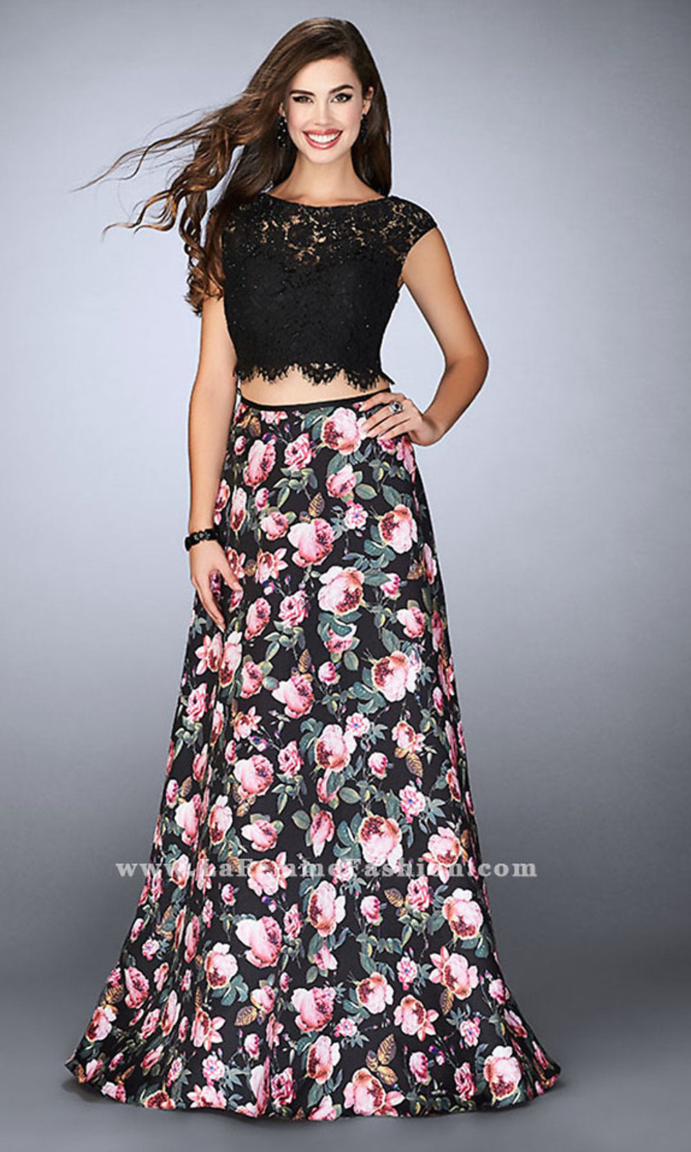 La Femme-Lace Up Back Two-Piece Prom Dress