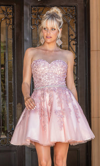 Dancing Queen-Embroidered Short Strapless Semi-Formal Prom Dress