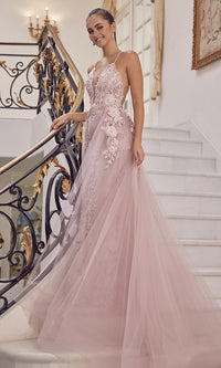 Narianna-Long Lace Prom Dress with Removable Tulle Skirt