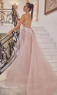 Narianna-Long Lace Prom Dress with Removable Tulle Skirt