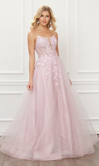 Narianna-Blush Pink Embroidered Sheer-Corset Prom Ball Gown