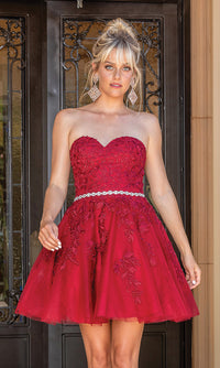 Dancing Queen-Embroidered Short Strapless Semi-Formal Prom Dress